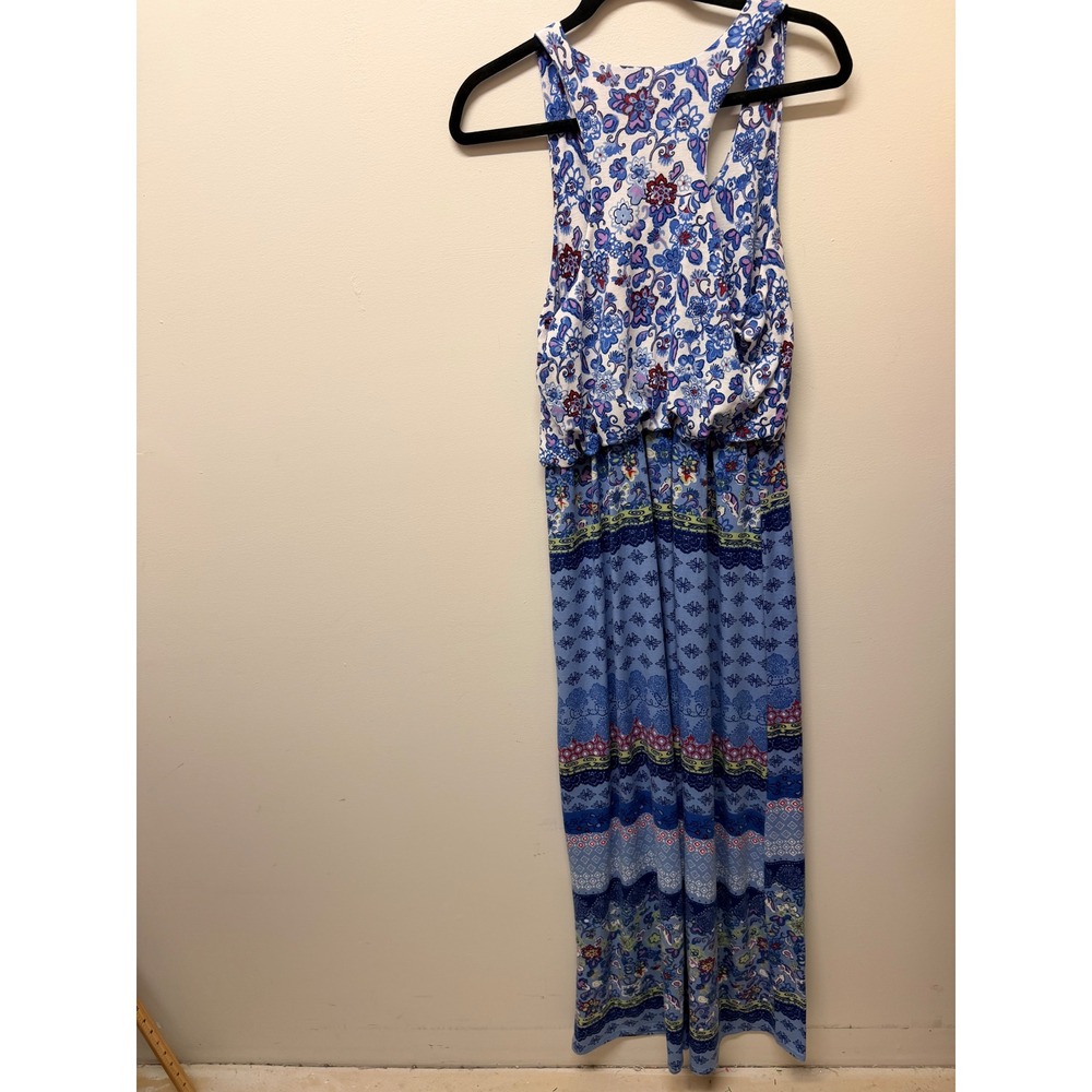 Derek Heart Blue Floral Boho Racerback Blouson Maxi Dress Large - Picture 3 of 5